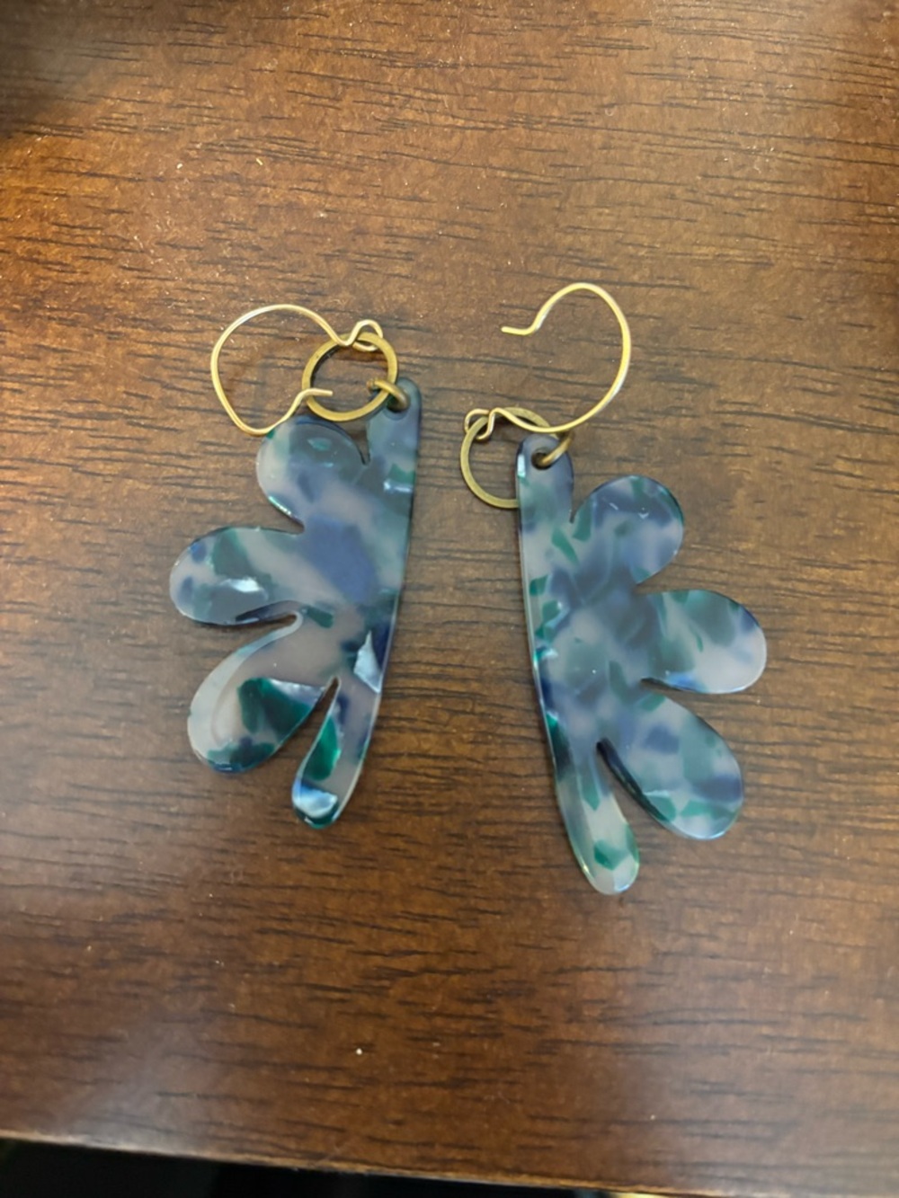 Noonday Collection Gold-Accent Blue and Green Leaf Resin Dangles - Picture 3 of 3